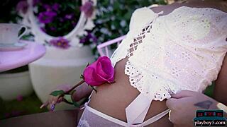 big ass blonde milf jackie strips lingerie outdoors ripping clothes for playboy