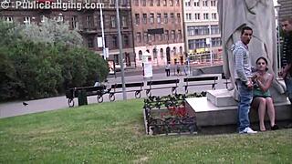 young cute teen gets fucked hard outdoors in public city street threesome orgy blowjob pussy pounding