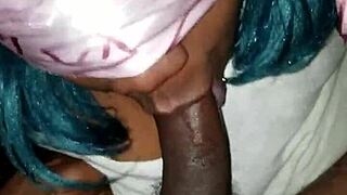 blindfolded guy strokes pretty hard dick while wacking head in intriguing setup