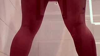 shower whore shoves monster dildo deep in her holes