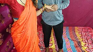 Cute Indian saree bhabhi gets ice massage then rough anal assfucking from devar with big tits bouncing.