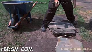 Bound Couple's Bent-Over Bondage Game Unleashes Rough Desires