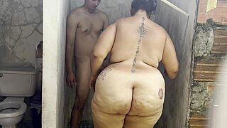 stepmom sneaks lover into shower for secret bareback fuck