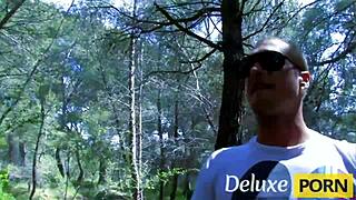 big tits tattooed damaris fucks doggystyle bent over in forest