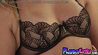 beautiful blonde teen bombshell sky wonderland strips lingerie to flaunt big natural tits and curves