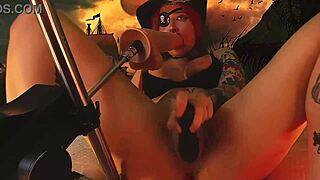 pirate girl orgasms wildly from vibrators in every hole