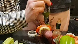 extreme kitchen dick urethral torment cucumber insertion housewife humiliated