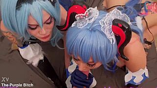 me and my horny genshin girls take big cocks anal dildo threesome