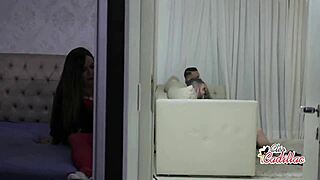 Cleo Cadillac moans wildly from double cock pounding