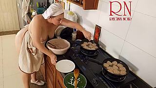 nudist regina noir cooks naked in kitchen