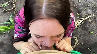 stepsister gets nervous out in the cornfield but stepbrother's big cock comforts her tight pussy outdoors