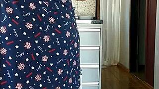 caught my stepmom in see-through dress flashing huge tits legs kitchen morning!