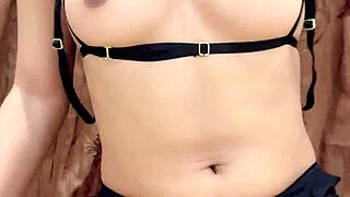 petite teen masturbates tight pussy with huge cock dildo